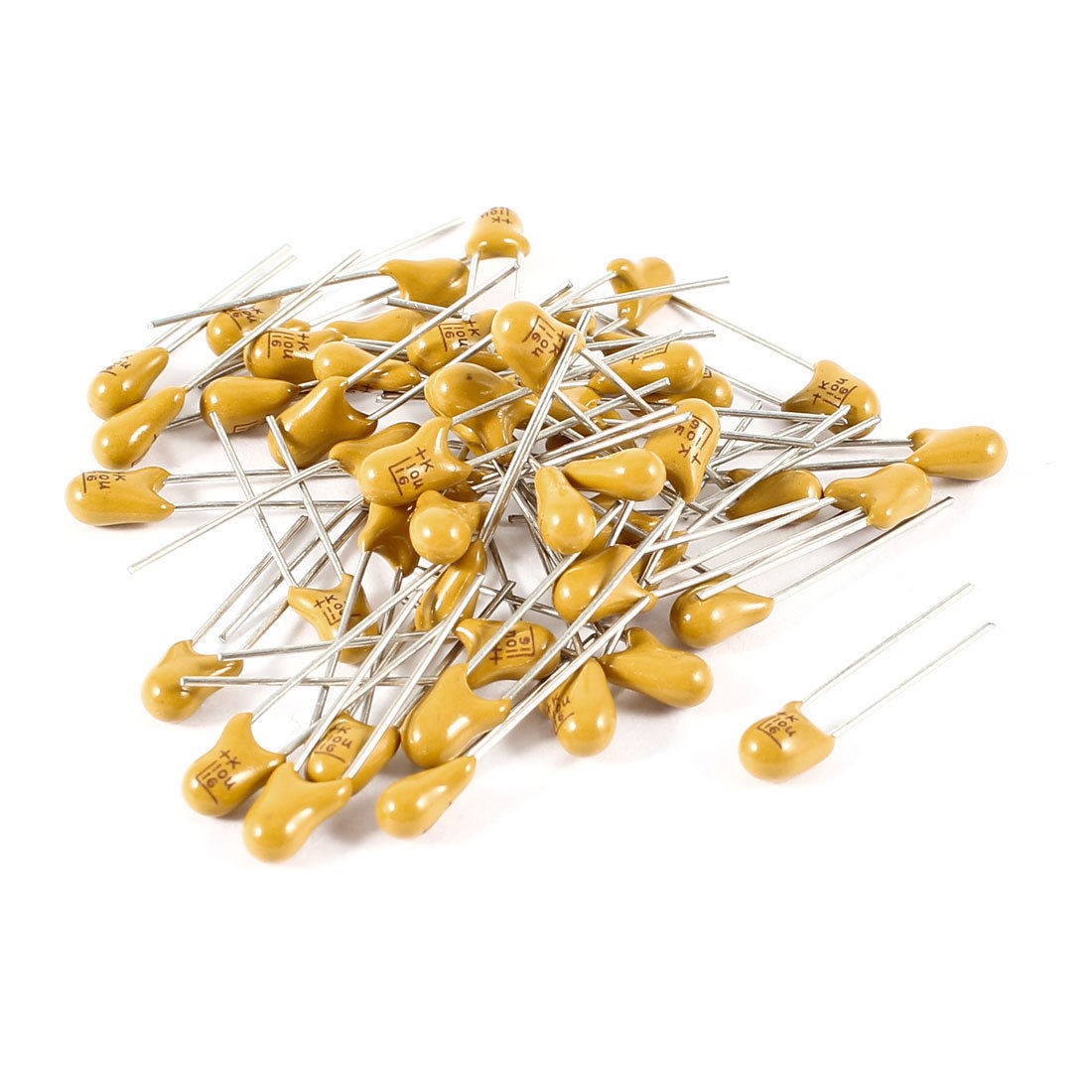 50PCS 10uF 16V 2 Pin Yellow Radial Dipped Tantalum Bead Capacitors