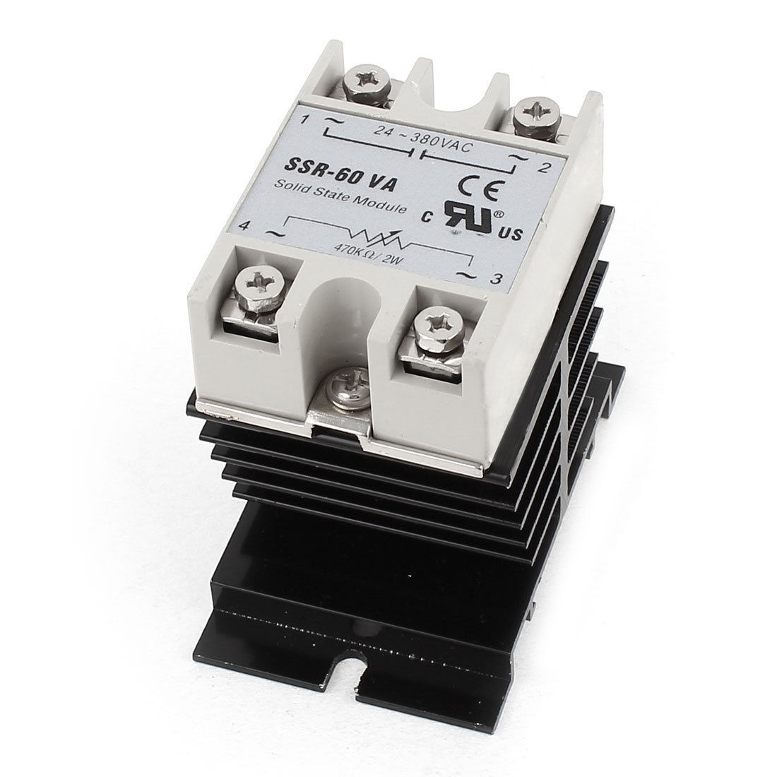 470K Ohm 2W to AC 24-380V 60A Black Aluminum Heat Sink 1 Phase Solid State Relay