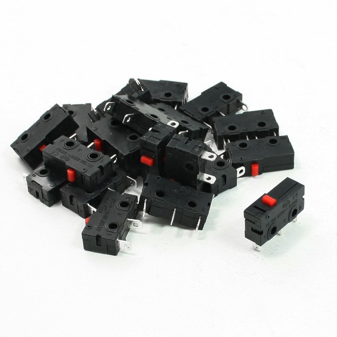 20 Pcs AC 125V 5A SPDT 3 Pins Red Push Button Actuator Miniature Micro Switch