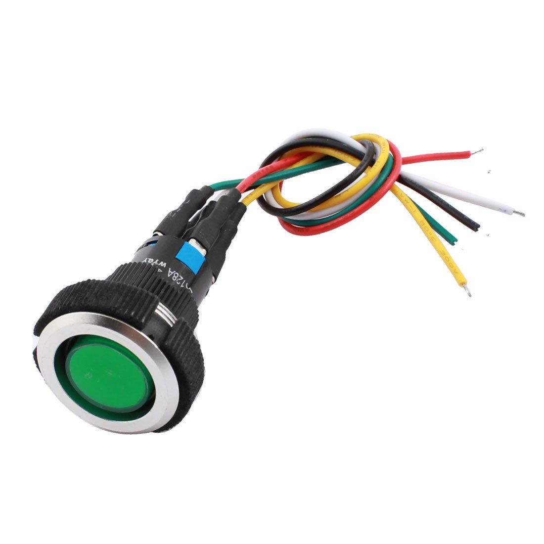 DC 24V 22mm Panel Mount SPDT Self-Locking Green Light Push Button Switch