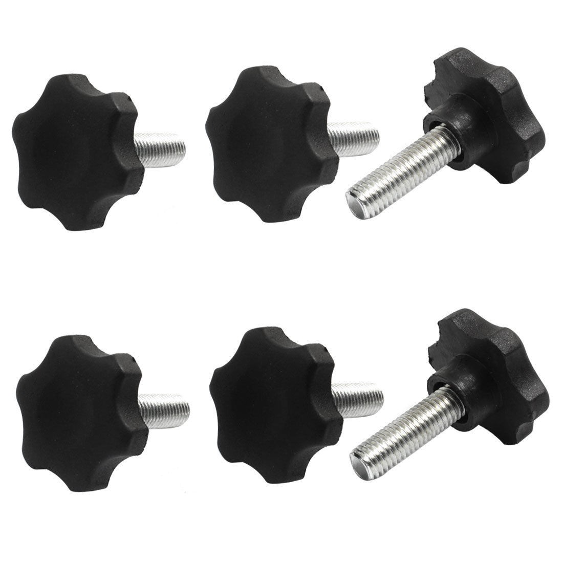 6pcs Black Plastic 40mm Head Diameter Star Clamping Knobs M10 x 30mm