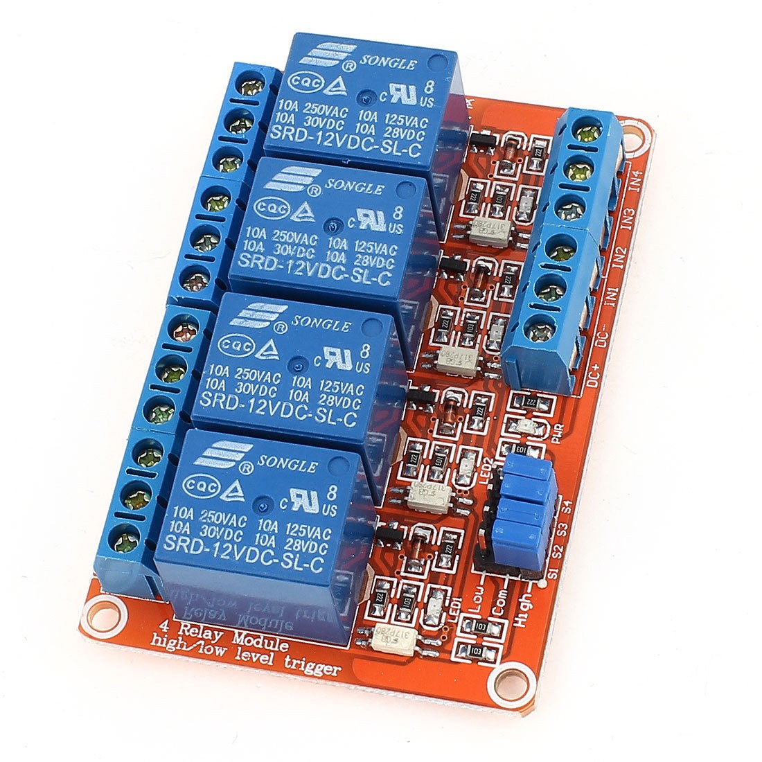 Red 4 Channel 4CH H/L Level Trigger Expansion Circuit Relay Module DC 12V