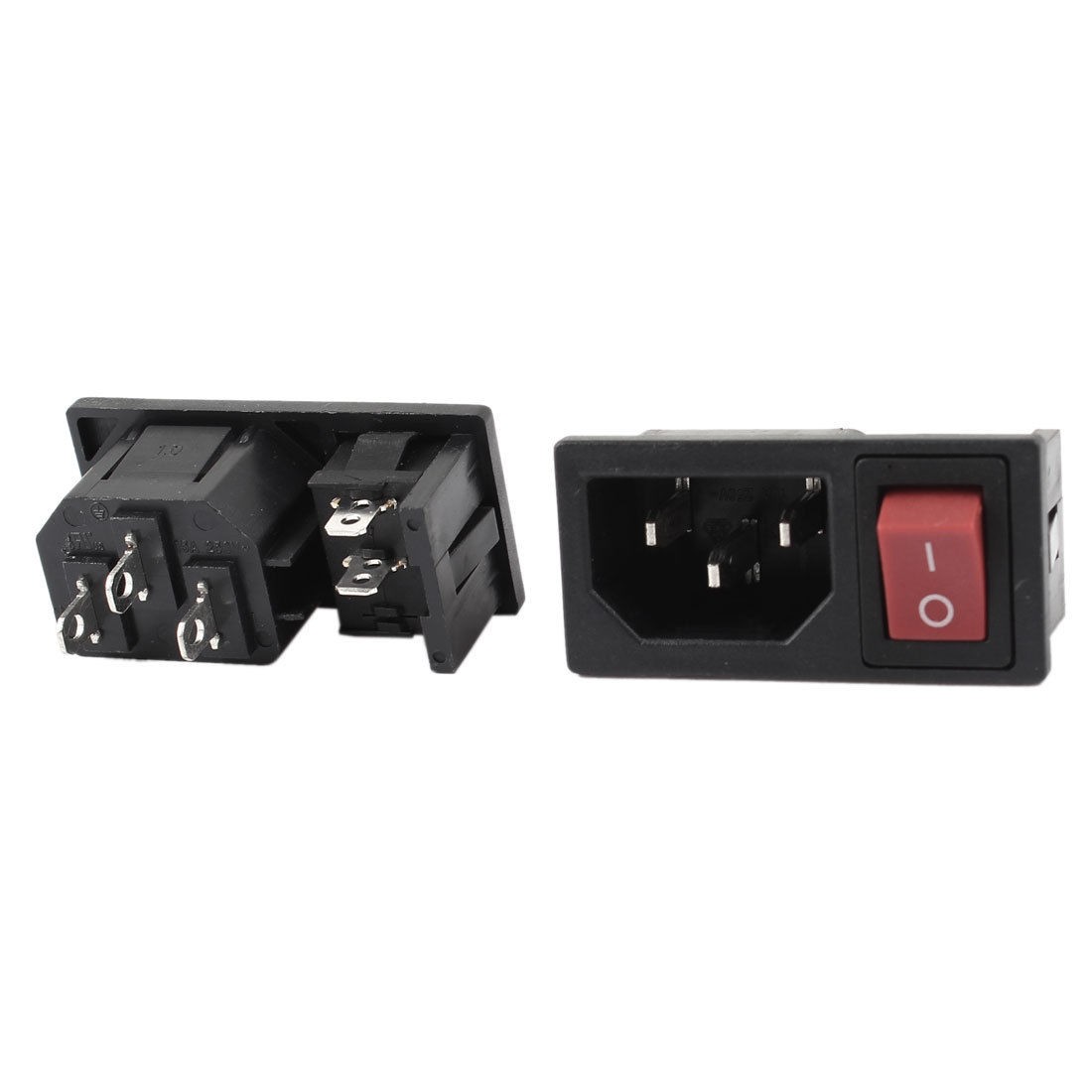 AC 10A 250V ON/OFF Red Button Rocker Switch IEC320 C14 Inlet Power Socket 2 Pcs