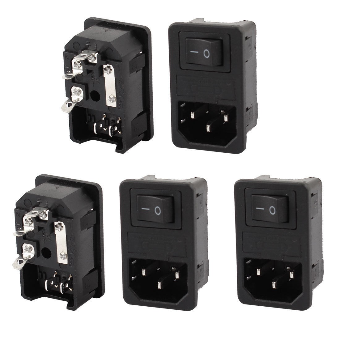 AC 250V 10A Rocker Switch IEC320 C14 Male Plug Power Inlet Socket w Fuse 5Pcs