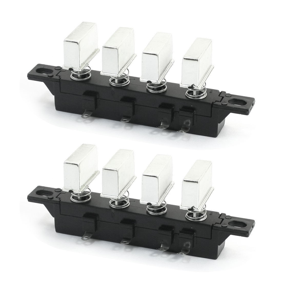 2Pcs 4-Key 3-Interlock 1-Momentory Rectangle Silver Tone Cap Push Button Switch