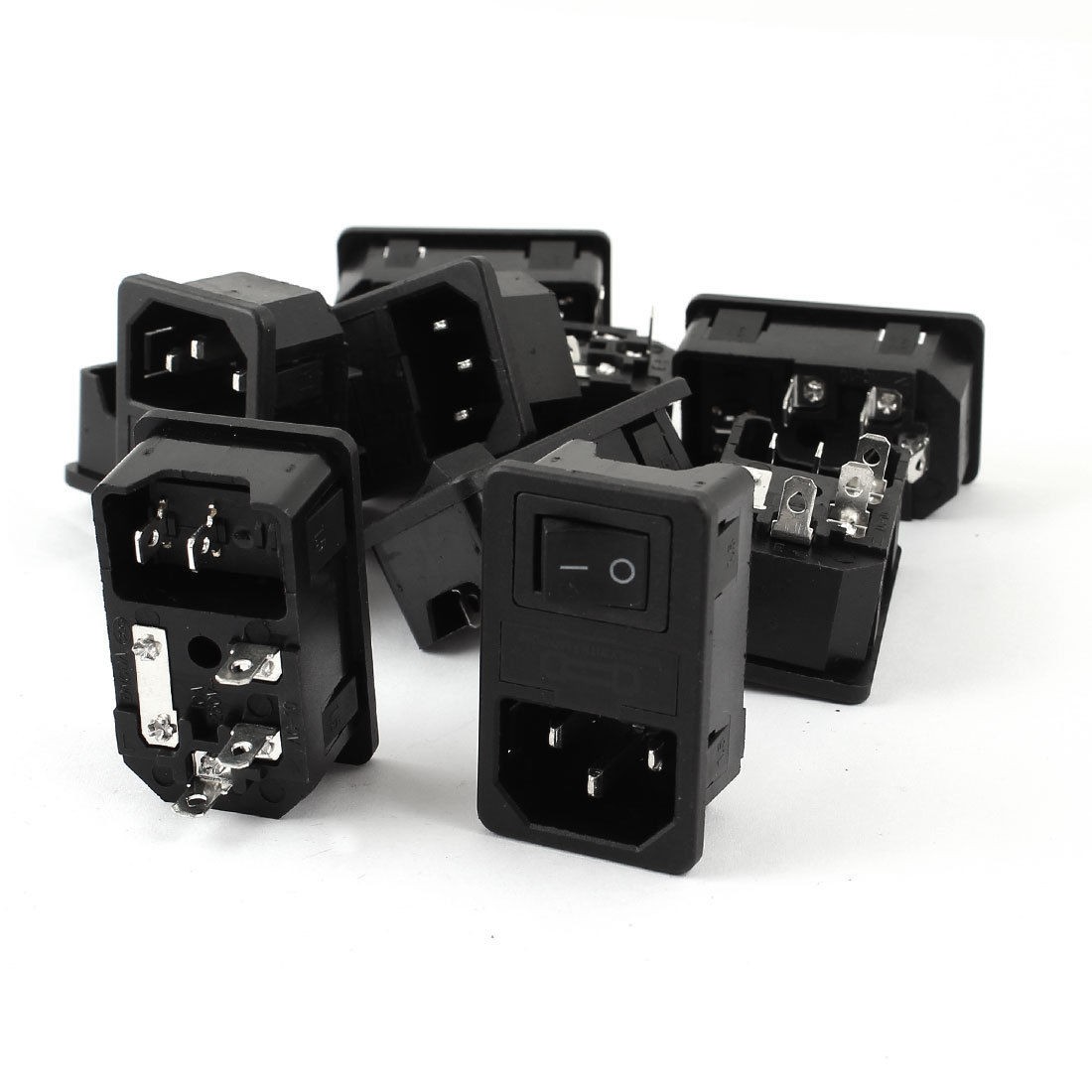 AC 250V 10A Rocker Switch IEC320 C14 Male Plug Power Inlet Socket w Fuse 10Pcs