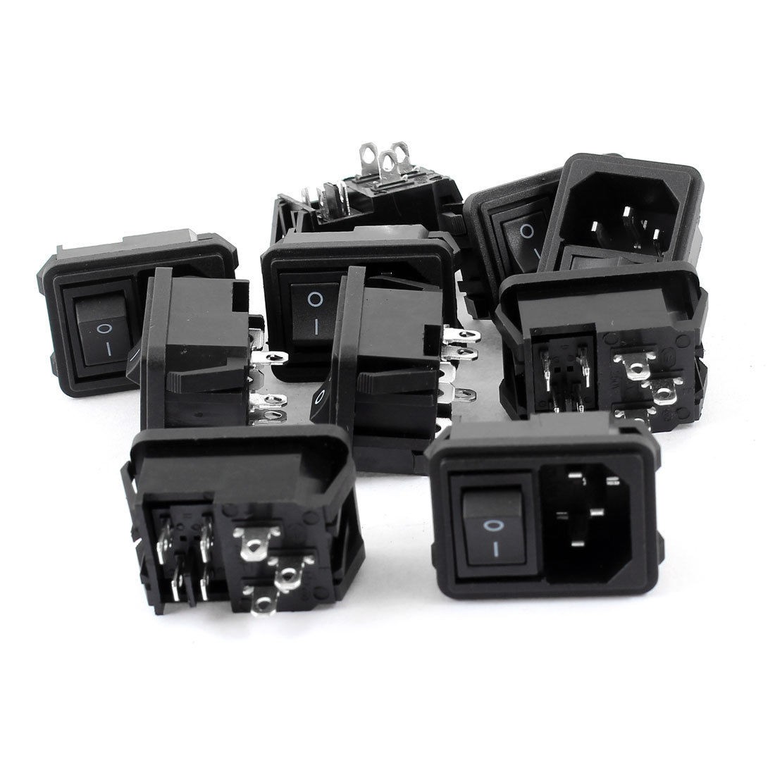 AC 10A 250V 4 Pin Black Button Rocker Switch IEC320 C14 Inlet Power Socket 10Pcs