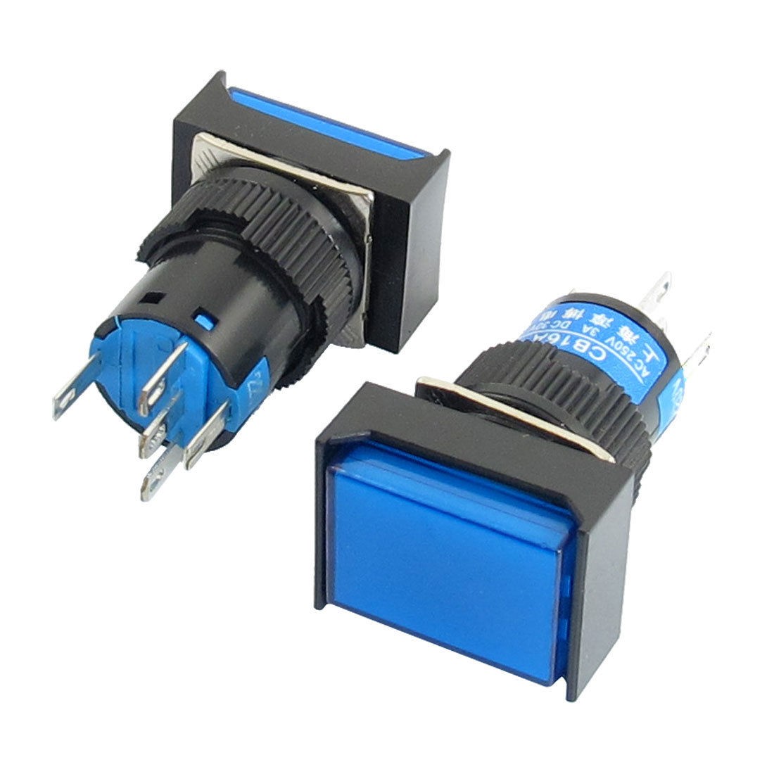 2Pcs AC 220V Lamp 5P SPDT Latching Blue Rectangular Push Button Switch