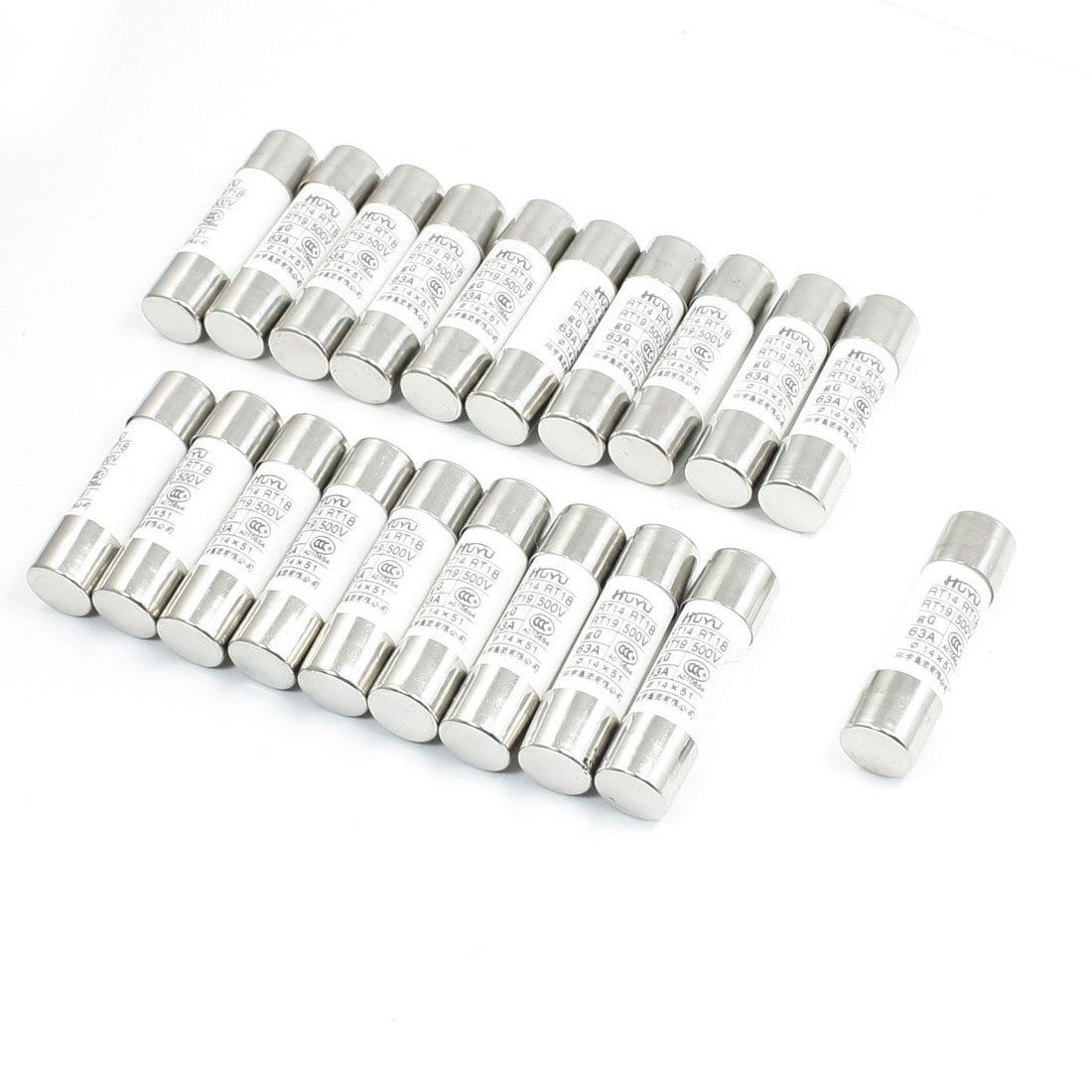 20 Pcs AC 500V 63A RT14 RT18 R016 Fast-blow Acting Ceramic Fuse 14mm x 51mm