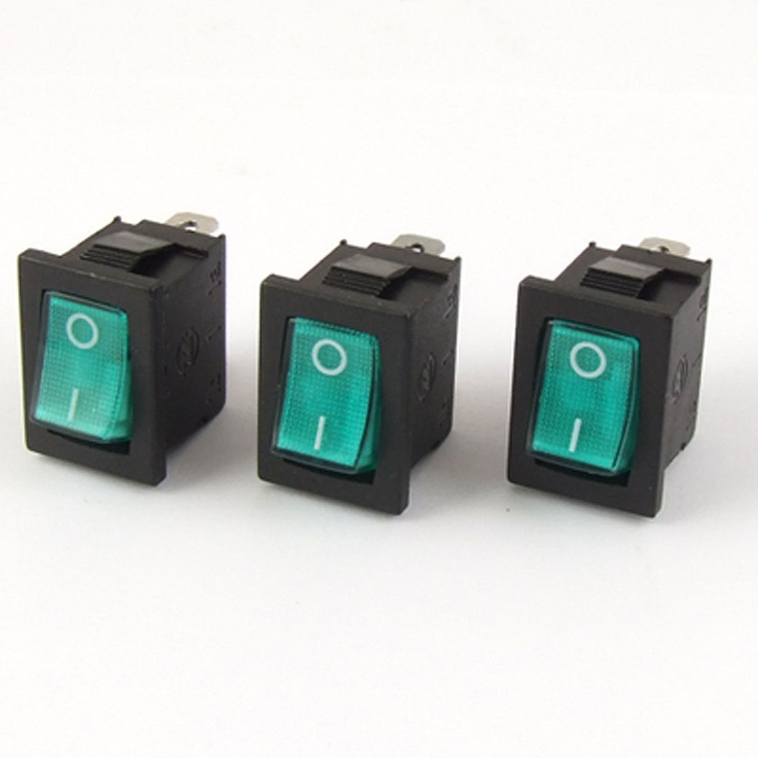 3pcs Green Light ON/OFF I/O SPST Snap In Rocker Switch 3Pin 6A/250V 10A/125V AC