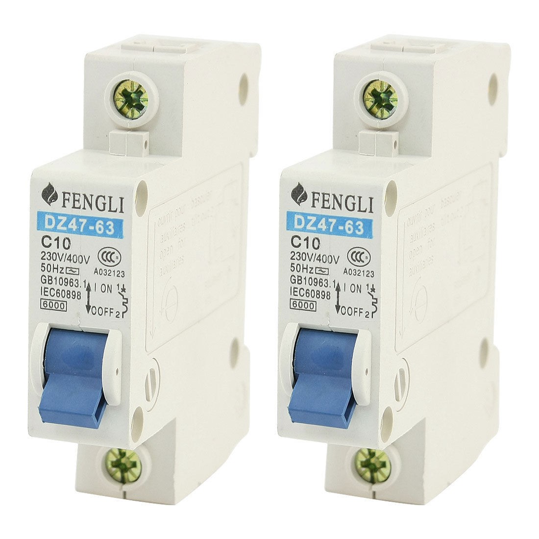 6000A 10A 230V/400VAC 1 Pole DIN Rail Short Circuit Protector Breaker 2 Pcs