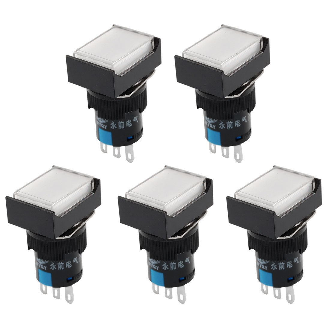 5 Pcs Momentary 1NO 1NC 3 Pin Rectangle Push Button Switch White AC 250V 5A