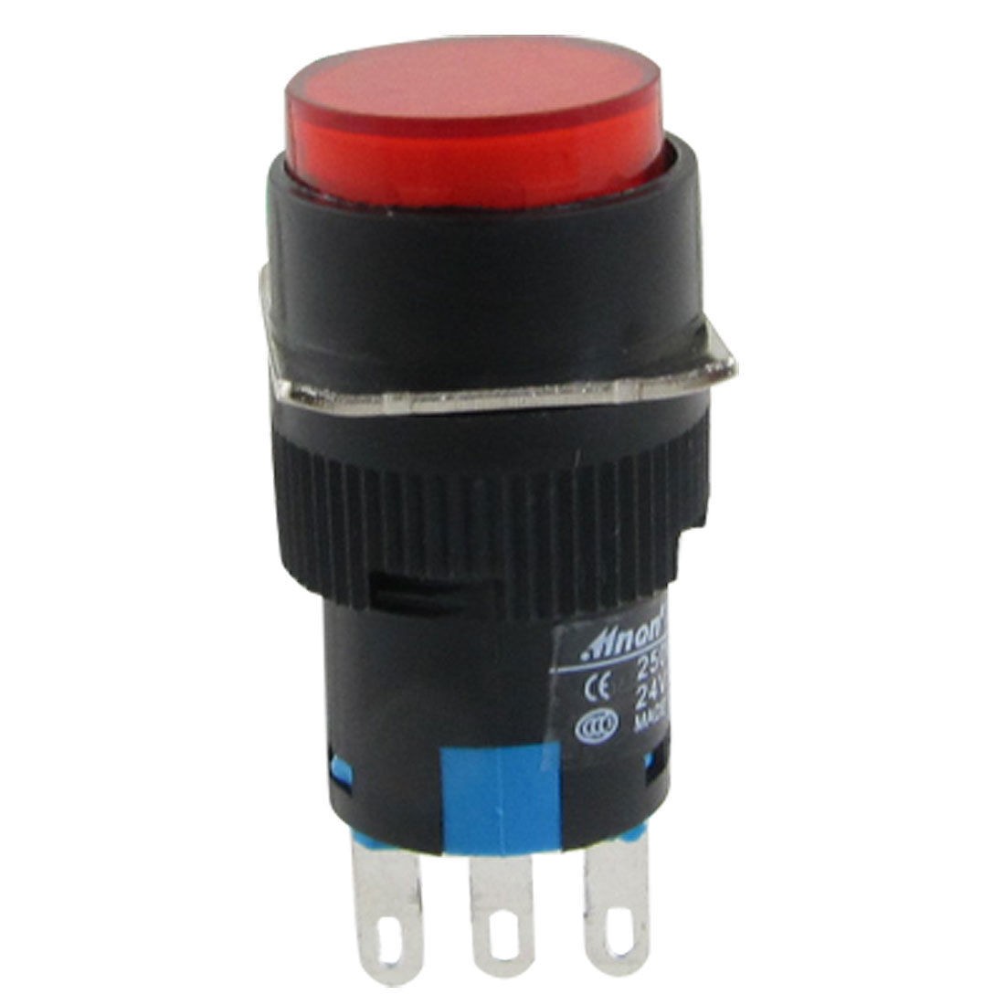 AC 250V 0.5A Red Round Cap Non Lock Momentary Push Button Switch SPDT 3 Pin