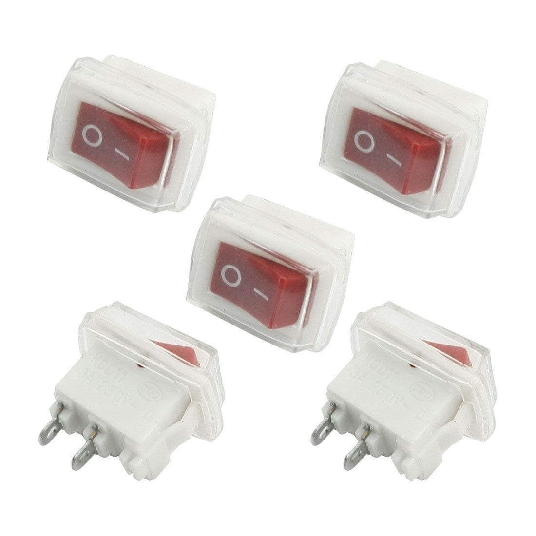 5Pcs 3A 250VAC SPST 2 Pin I/O Snap in Boat Rocker Switches w Waterproof Cover