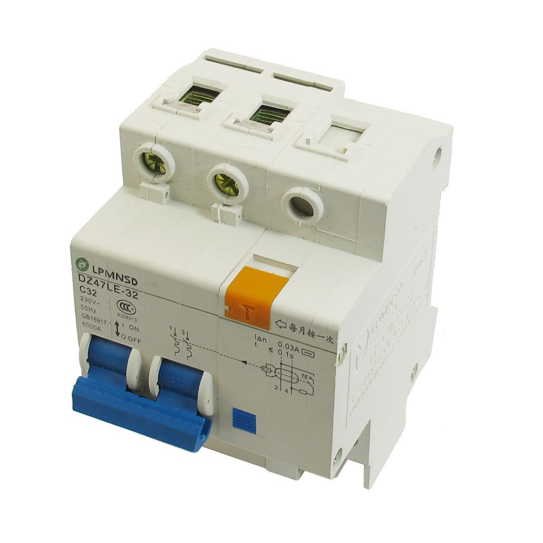 DZ47LE-32 230VAC 32A 2P 6000A Breaking Capacity Earth Leakage Circuit Breaker