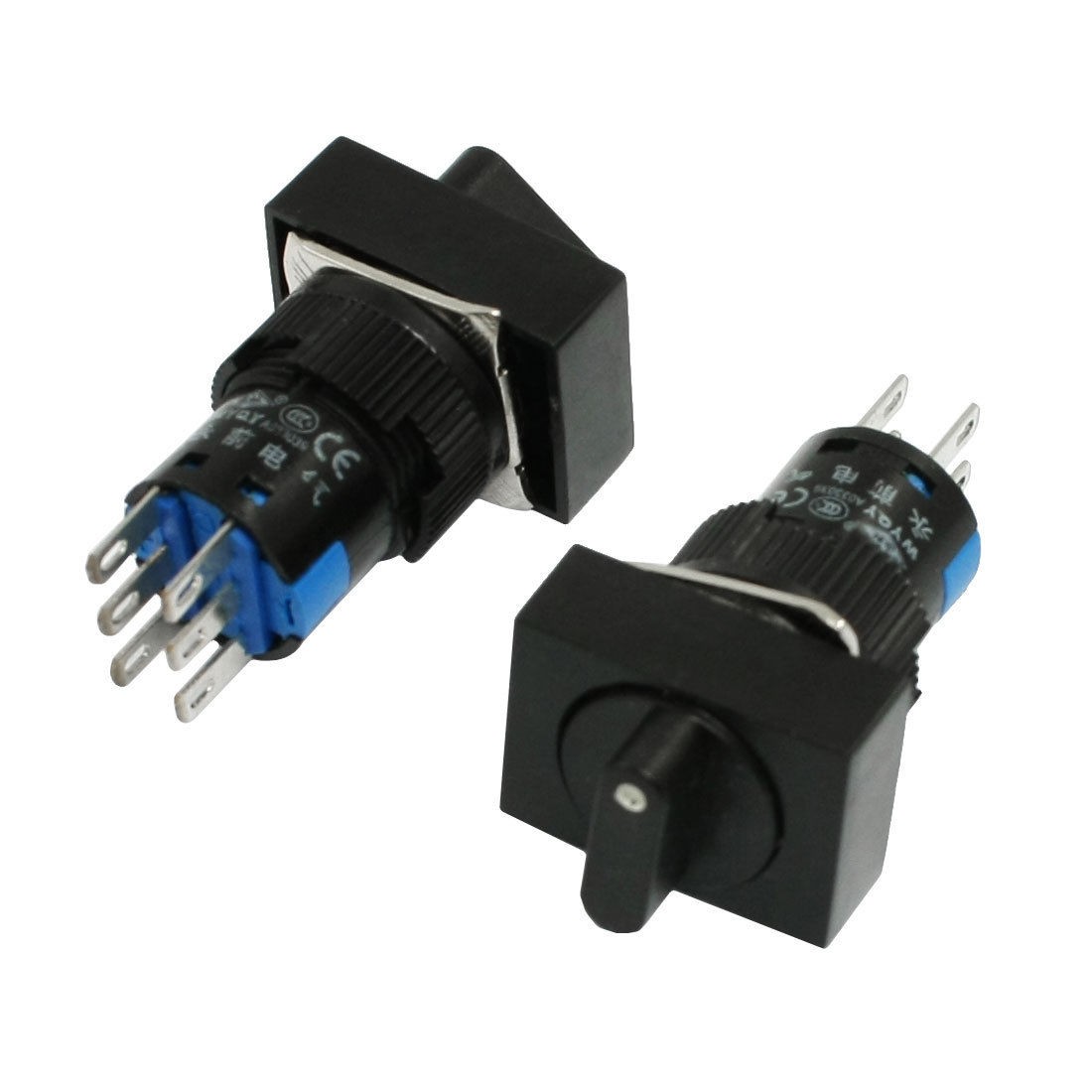 AC 250V 5A Rectangular 3 Position 2NO 2NC Selector Push Button Switch 2 Pcs