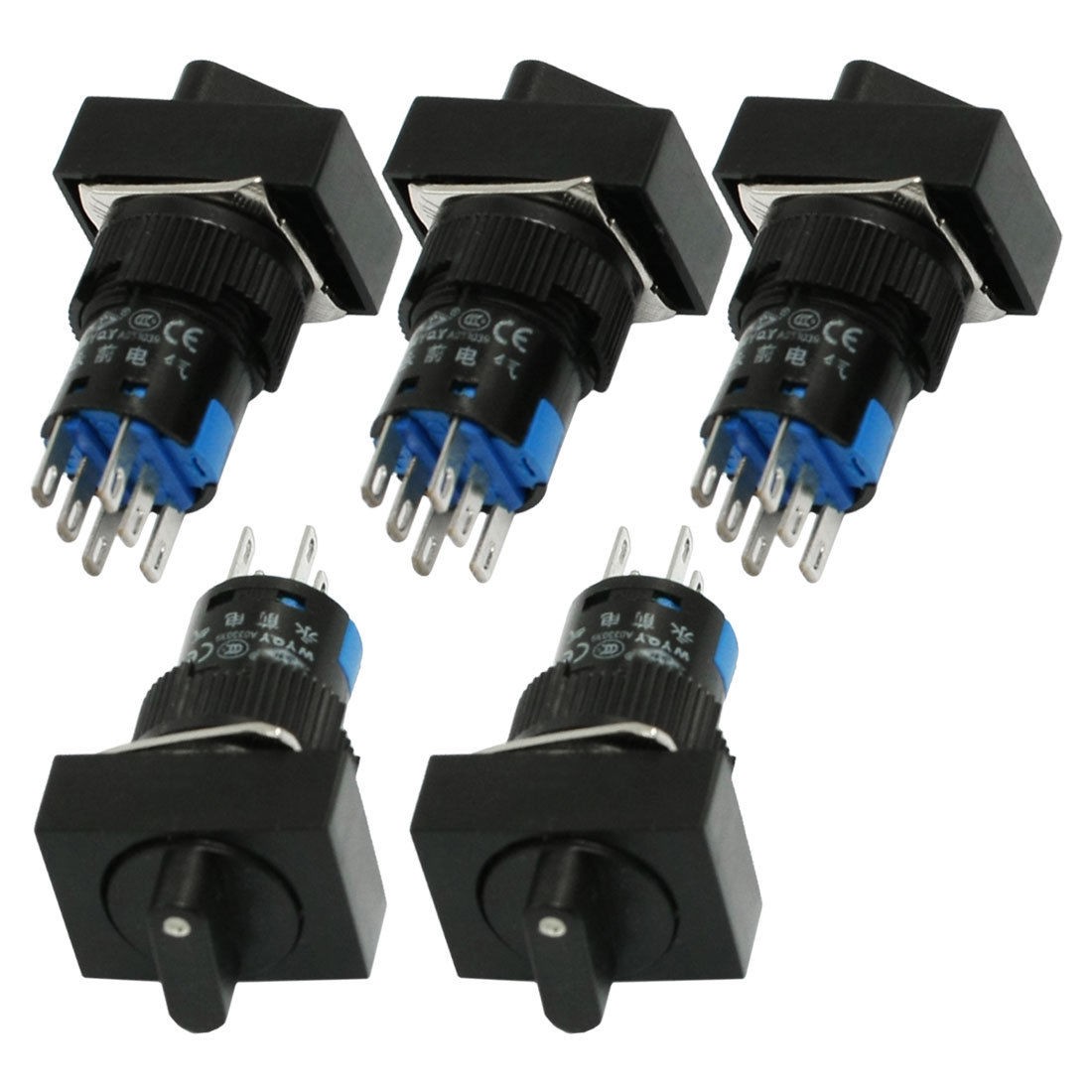 AC 250V 5A Rectangular 3 Position 2NO 2NC Selector Push Button Switch 5 Pcs