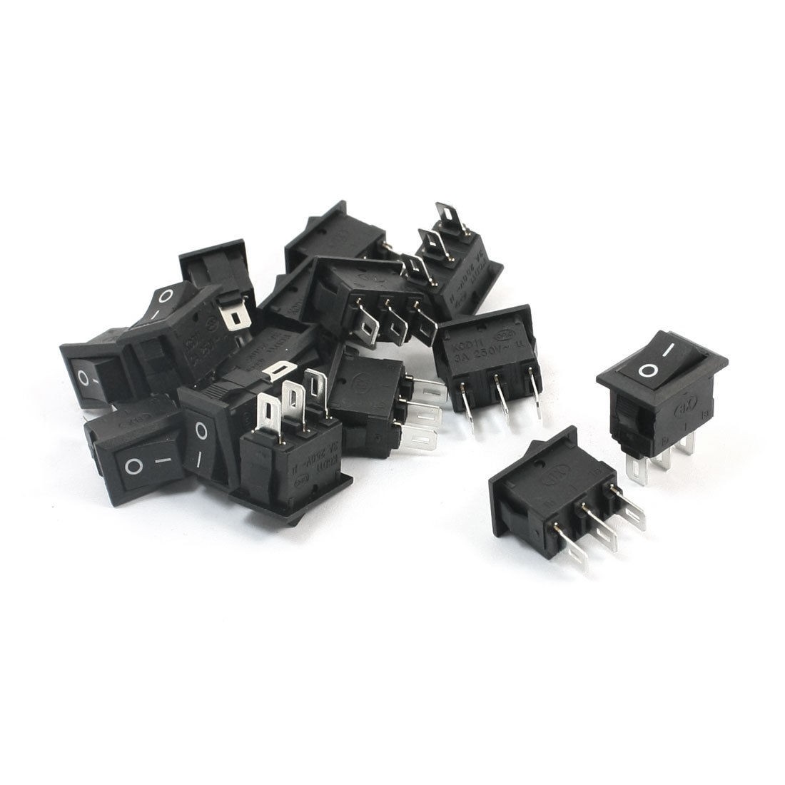 15Pcs SPDT ON/OFF 3 Pin Black Head Square Boat Rocker Switch AC250V 3A