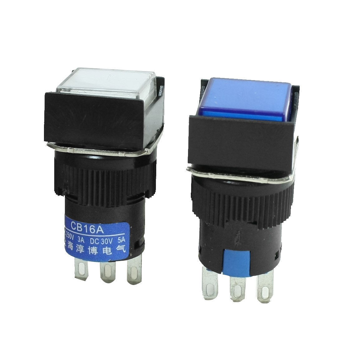 Momentary NO NC White Blue Square Push Button Switch AC 250V 3A 2Pcs
