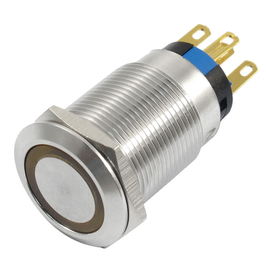 220V Yellow Lamp 5 Pins Self Locking Push Button Switch