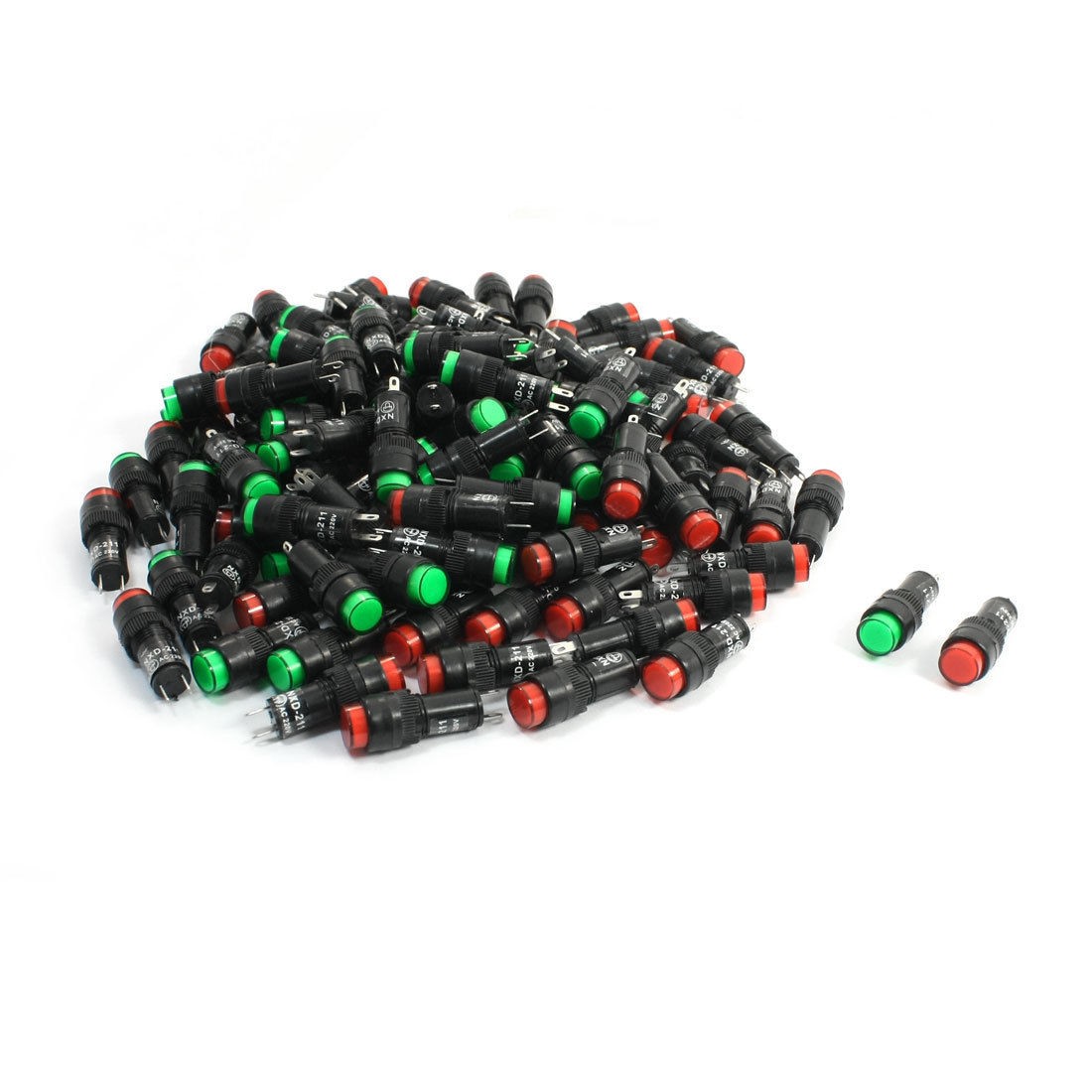 120Pcs 2 Pin Red Green Neon Bulb Signal Lamps Indicator Lights AC 220V