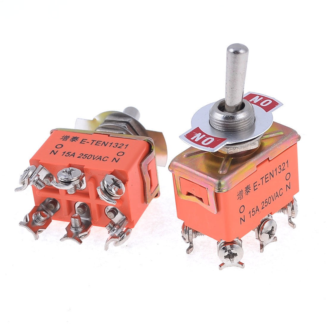 2 Pcs Orange 6-Terminals ON/OFF 2 Position DPDT Toggle Switch AC 250V 15A