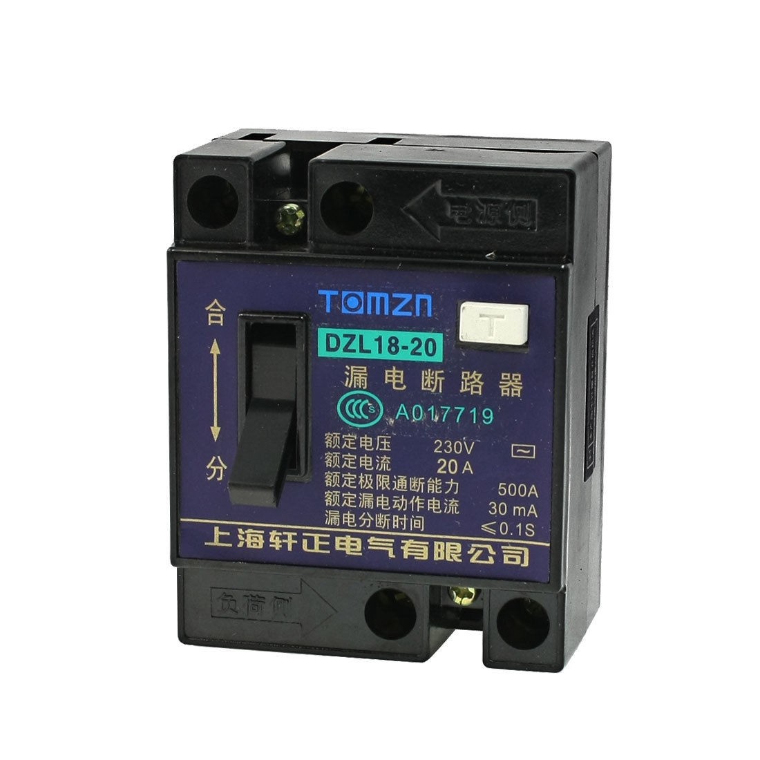 DZL18-20 AC 230V 20A 1 Pole 1P On/Off Switch ELCB Earth Leakage Circuit Breaker