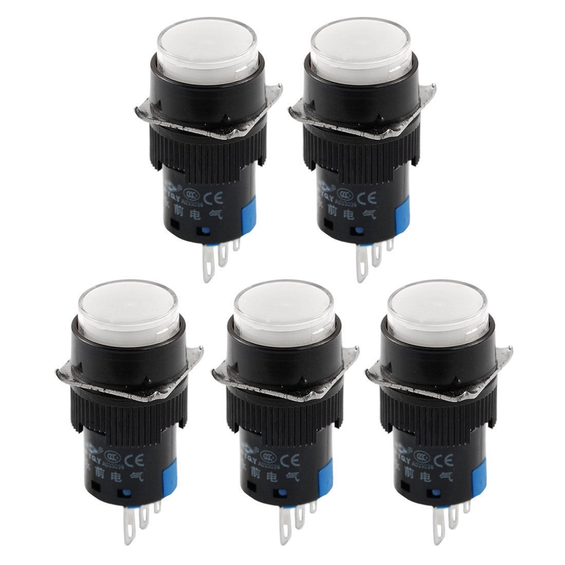 5 x AC 250V 5A 1NO 1NC Momentary Panel Mount Round Push Button Switch White