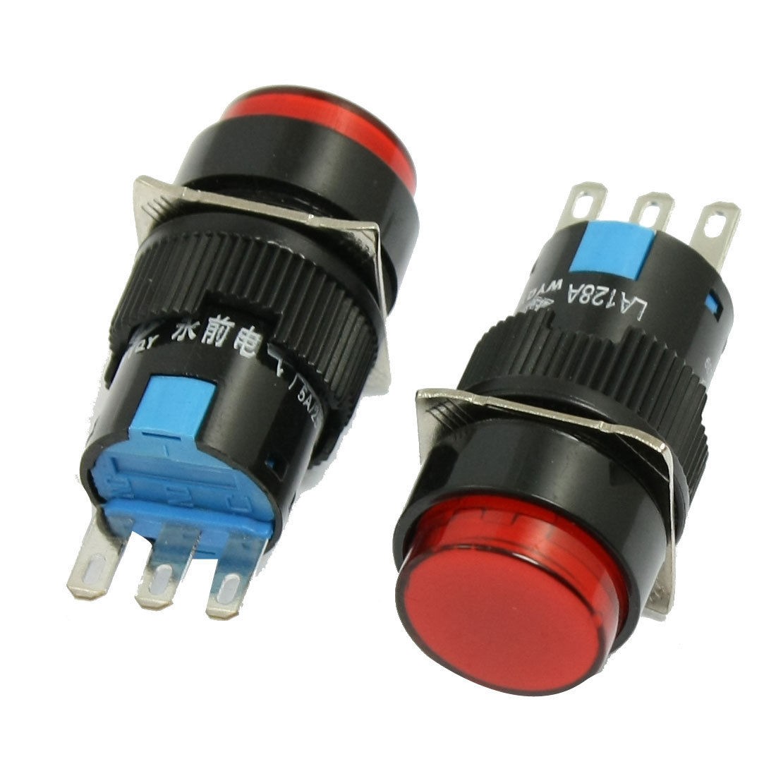 2 Pcs 3 Pin Momentary 1NO 1NC Red Round Push Button Switch AC 250V 5A