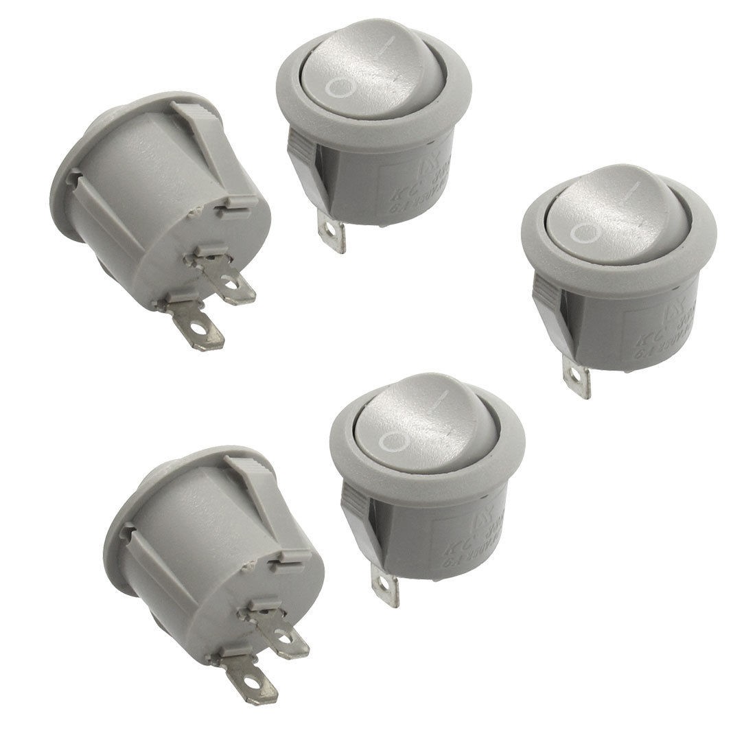 5 Pcs 19mm Diameter 2 Pin SPST On/Off Round Rocker Switch AC 6A/250V Gray