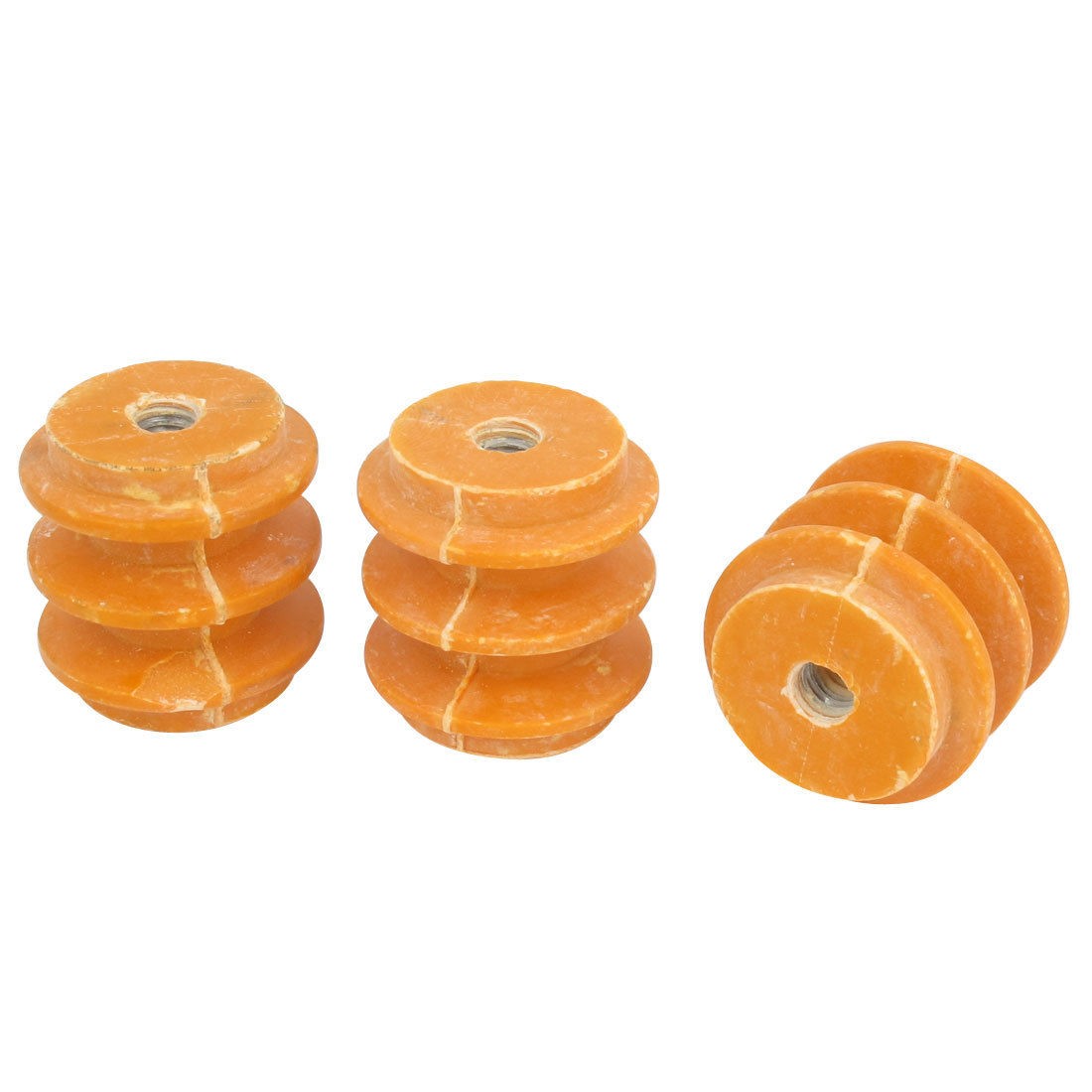 3 Pcs 660V Water Resistance 1/4" Thread Busbar Insulator Orange 1.1" x 1.1"