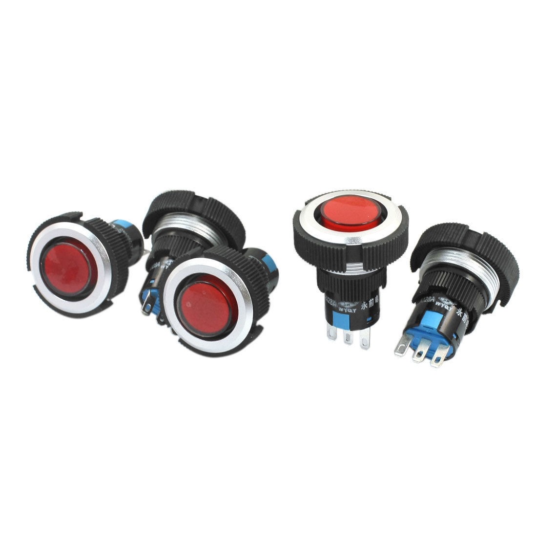 5Pcs 22mm SPDT 1NO 1NC 5Pin Soldering Momentary Red Pushbutton Switch