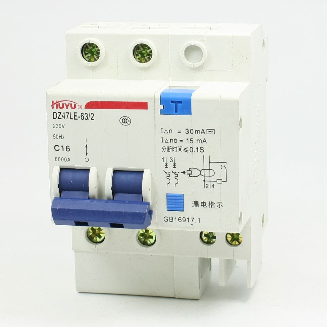 AC 230V 16A 2 Poles Overload Protection ELCB Earth Leakage Circuit Breaker