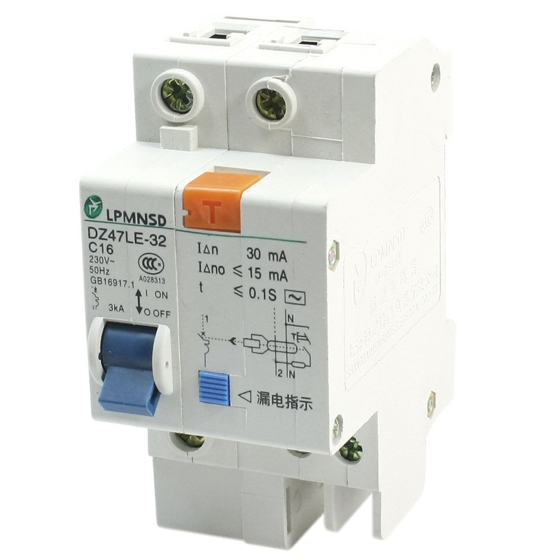 AC230V 16A DZ47LE-1P Rail Mounting Overload Proetction Circuit Breaker