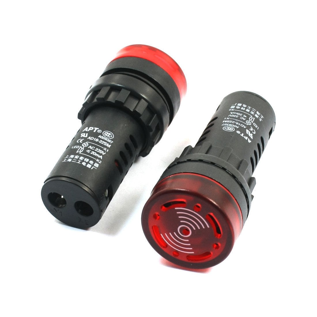AC 220V 28mm Red LED Signal Indicator Lamp Alarm Light w Buzzer 2Pcs