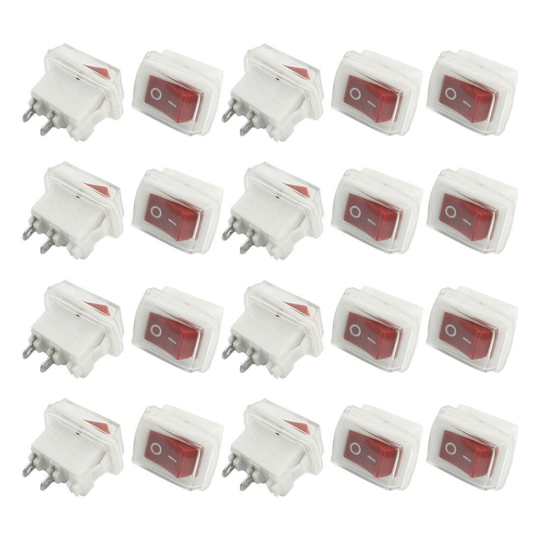 20 Pcs 2 Pin ON/OFF SPST Waterproof Snap In Rocker Switches AC 3A 250V