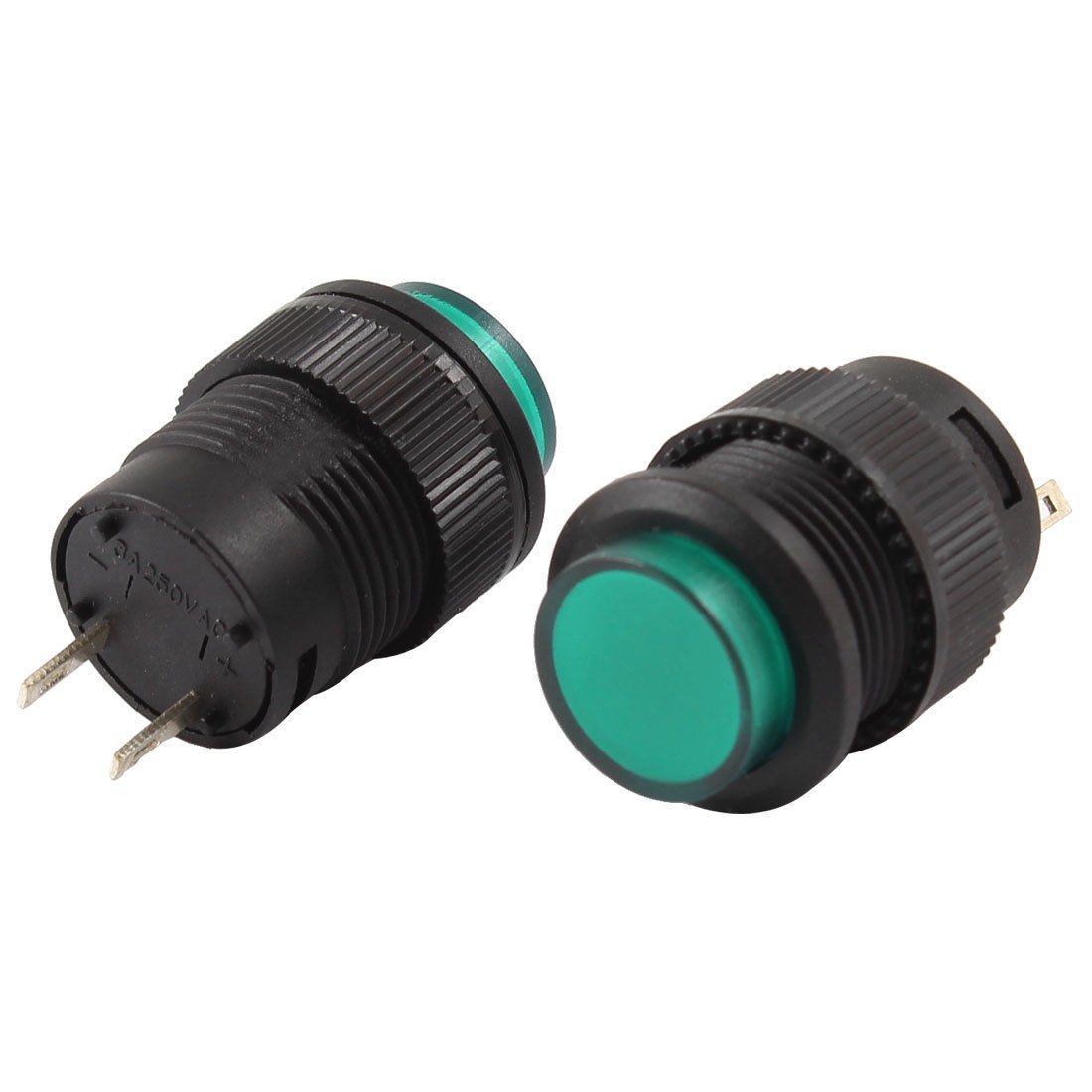 2 Pcs Green SPST Self Locking Push Button Switch R16-503 AC 250V 3A