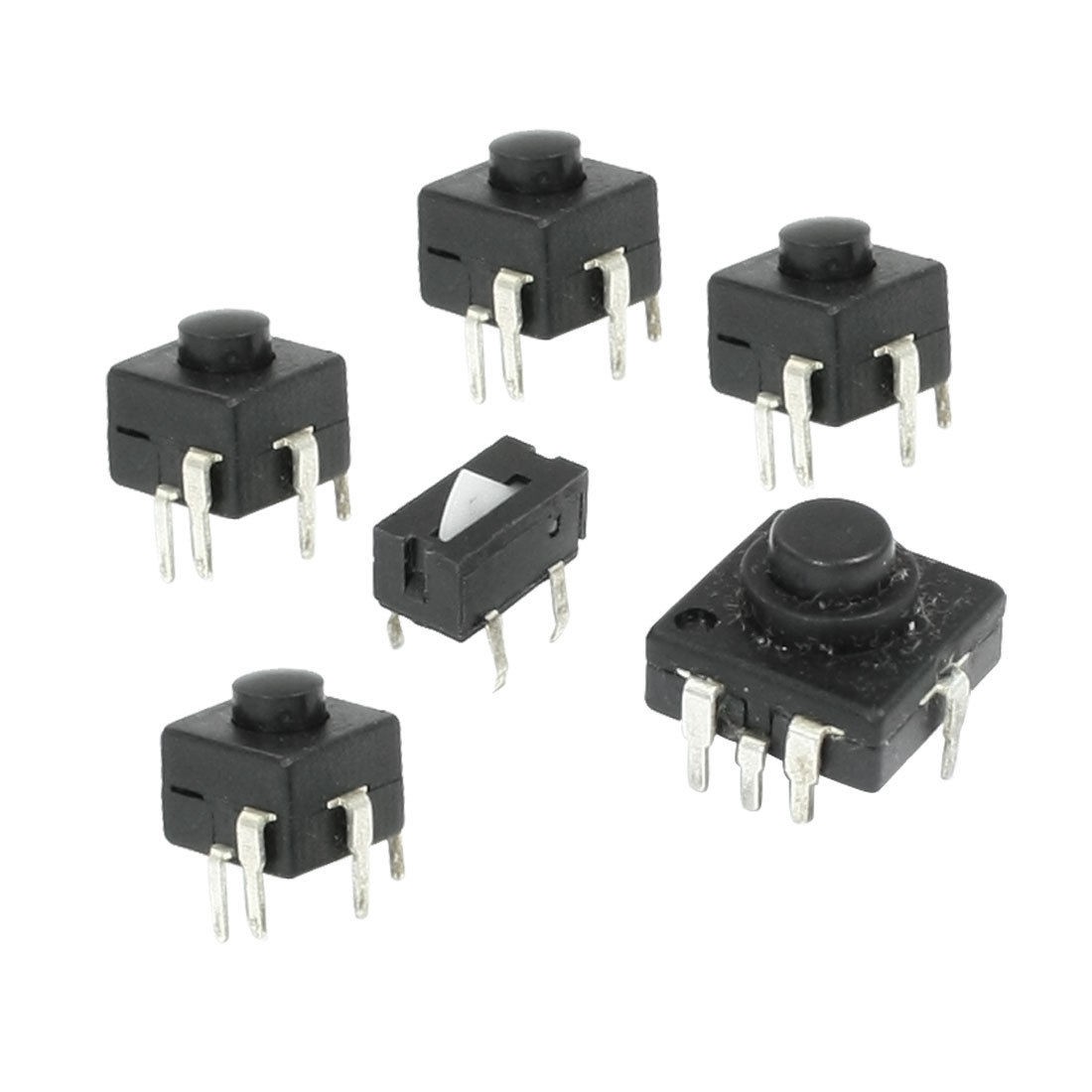 6 Pcs 4 Pin Square Flashlight Torch Push Button Switch Black AC 250V 1.5A