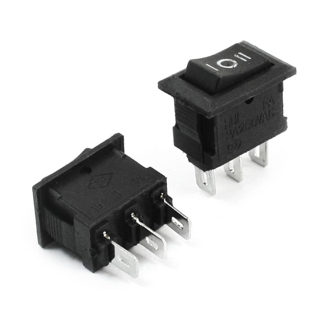 2pcs SPDT 3Pins Panel Mount Black Snap In Boat Rocker Switch AC250V 3A