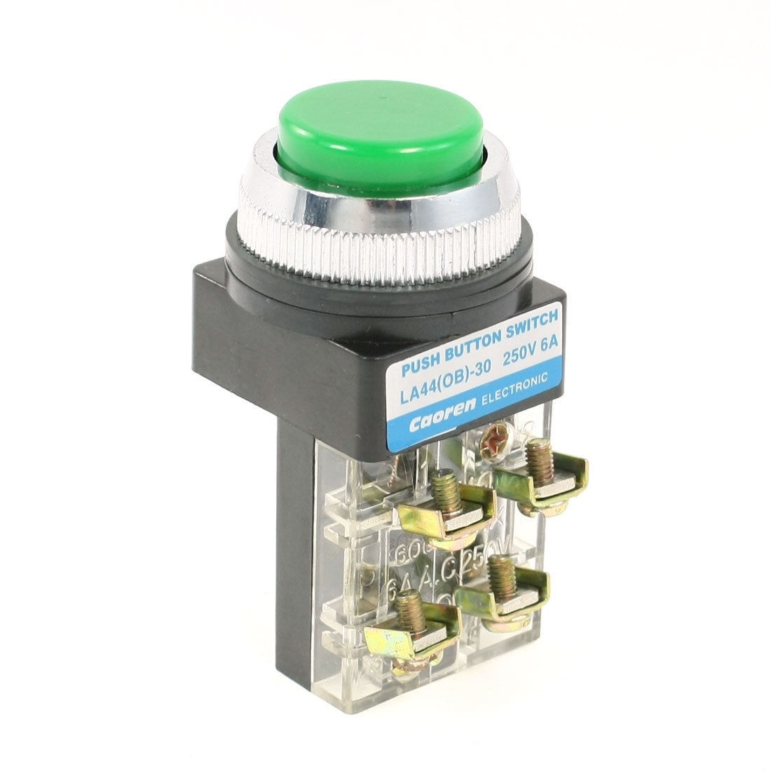 250VAC 6A Panel Mounted Green Cap Press Momentary Push Botton Switch