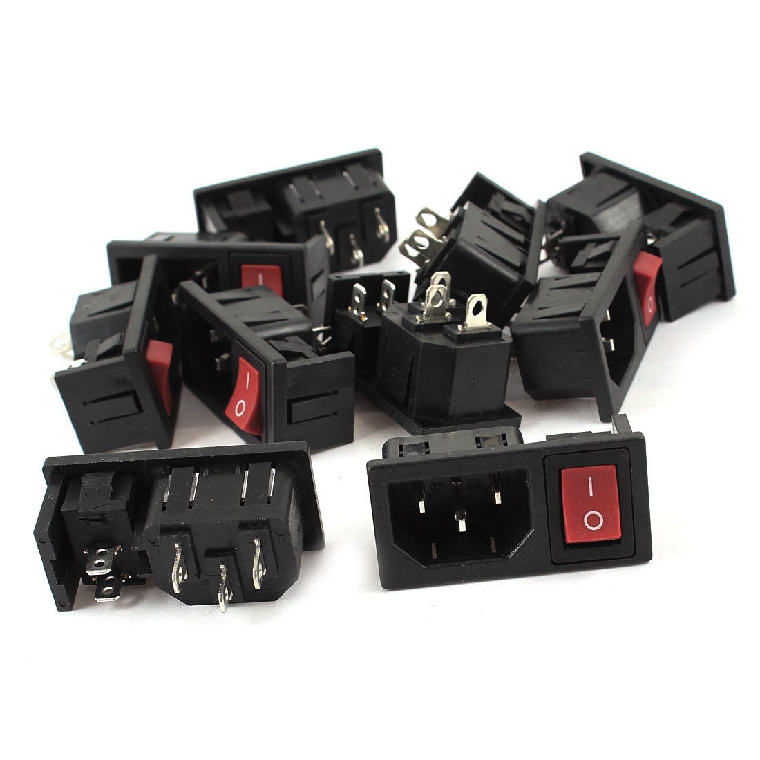 AC 10A 250V ON/OFF Red Button Rocker Switch IEC320 C14 Inlet Power Socket 10 Pcs