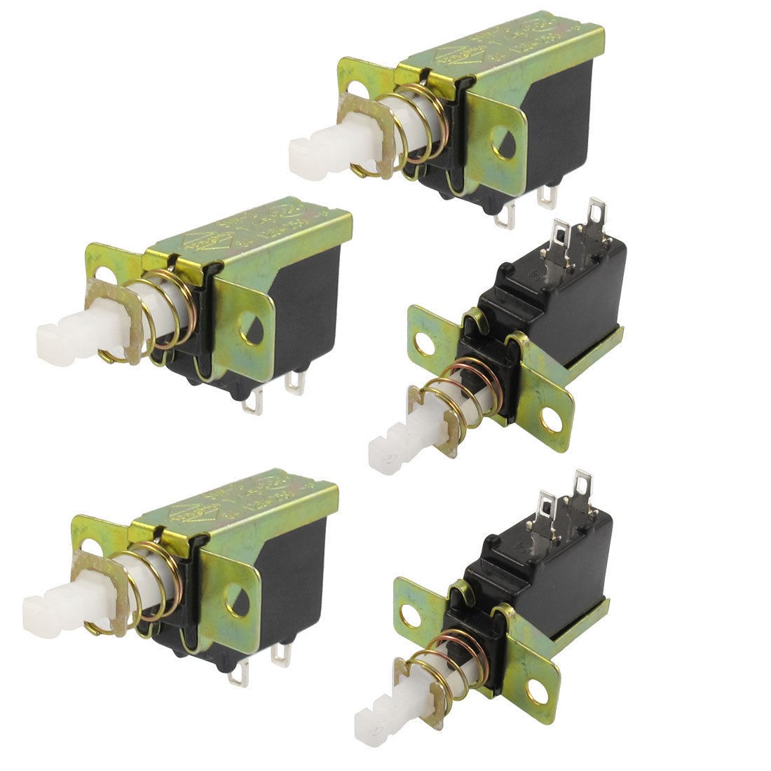 5 Pcs Spring Type SPST Latching Push Button Switch AC 250V 8A/128A Lynln