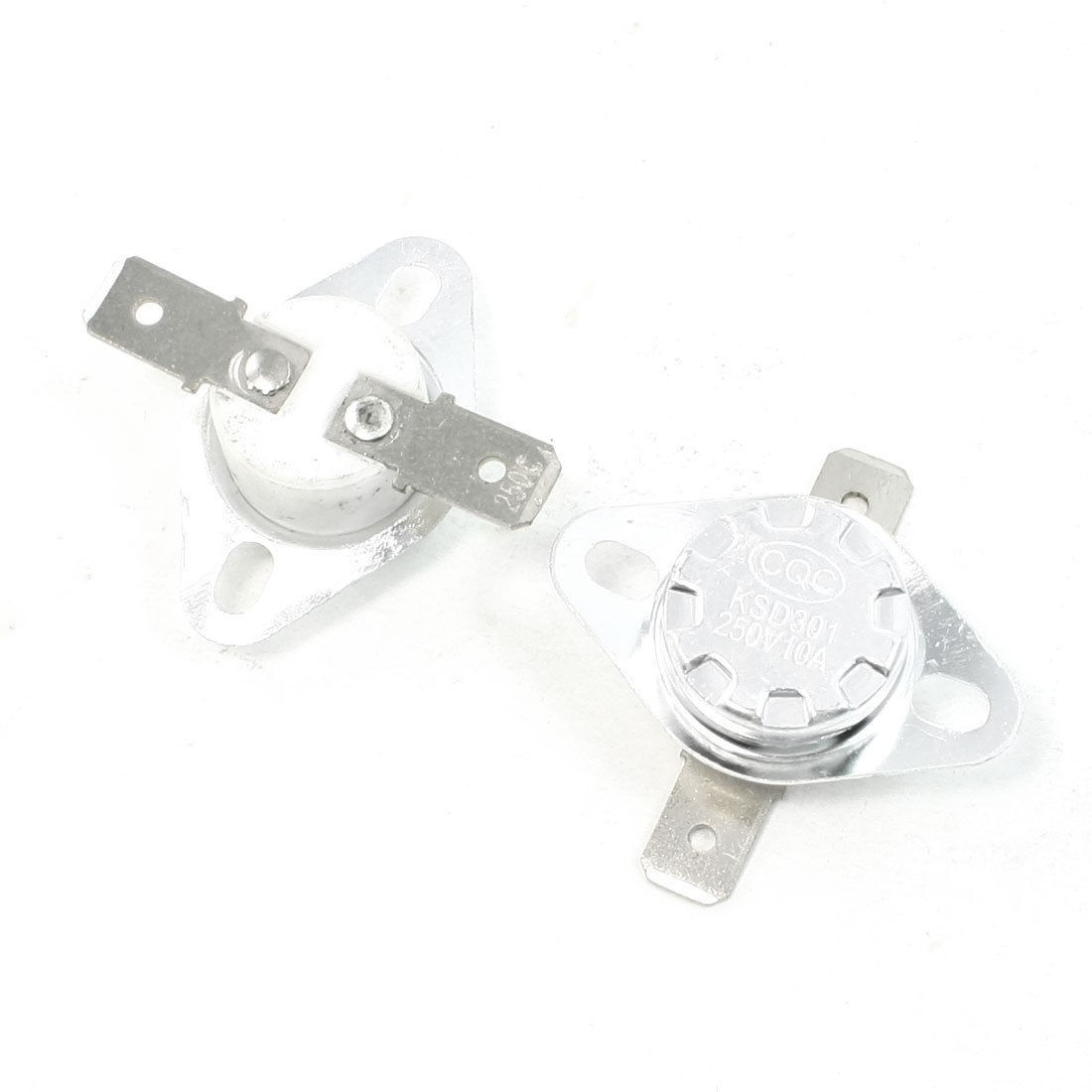 2 Pcs 250C Celsius NC 2 Flat Pin KSD301 Model Ceramic Thermostat 10A AC 250V