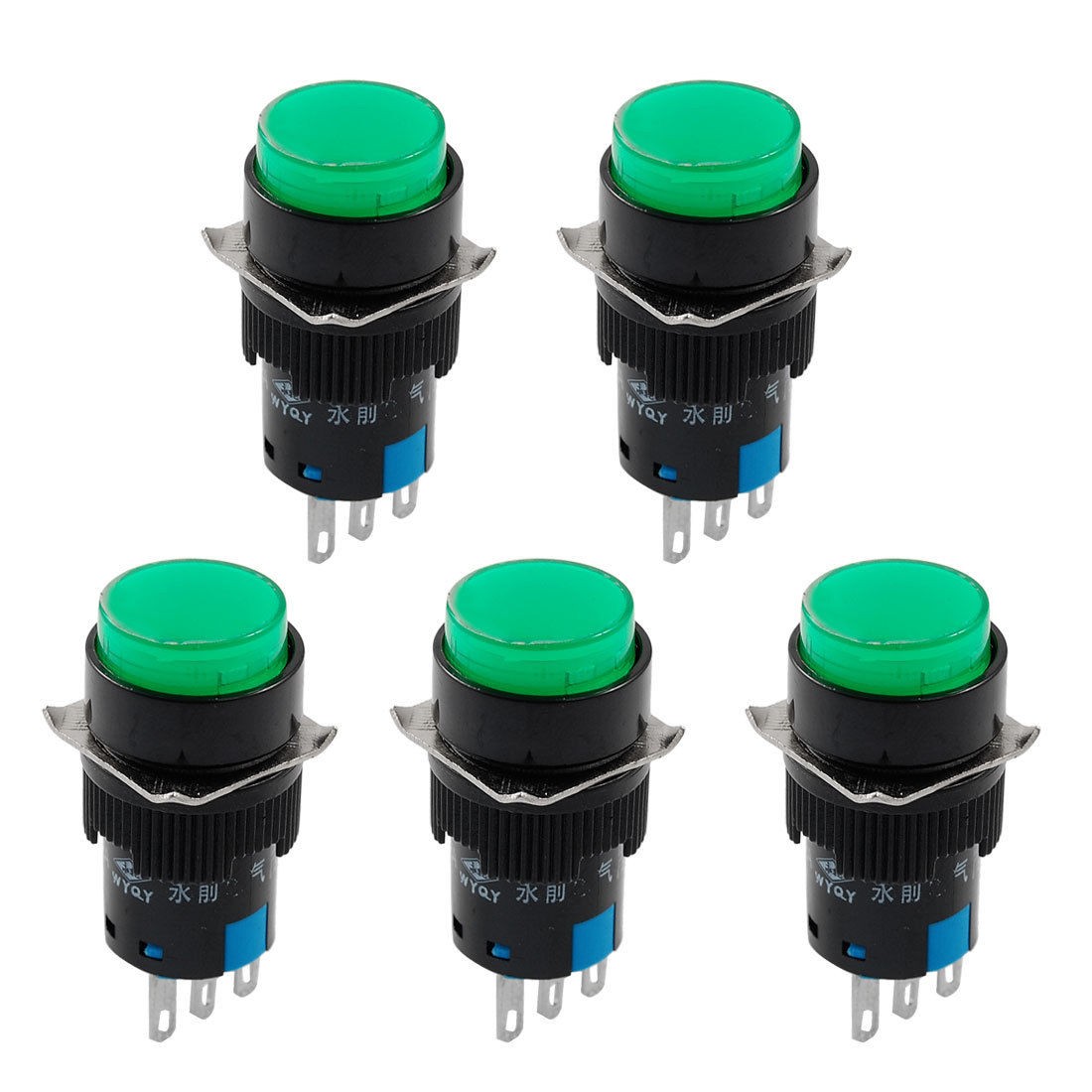 5 Pcs 3 Pin Momentary 1NO 1NC Green Round Push Button Switch Ith AC 220V 5A
