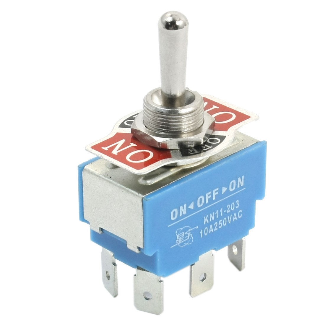 12mm Panel Mount DPDT ON/OFF/ON 3 Position Toggle Switch AC 250V 10A KN11-203