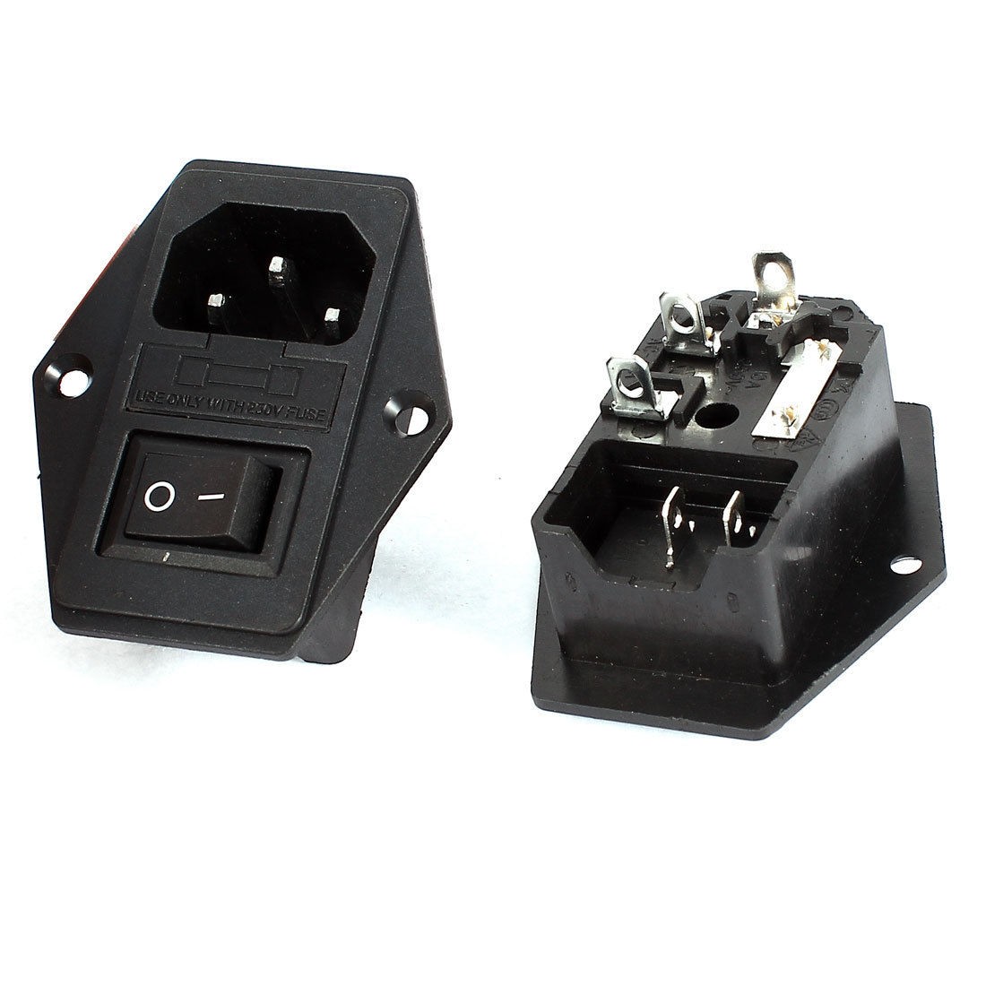 2 Pcs Black SPST Rocker Switch Fuse Holder IEC320 C14 Power Inlet Panel Socket