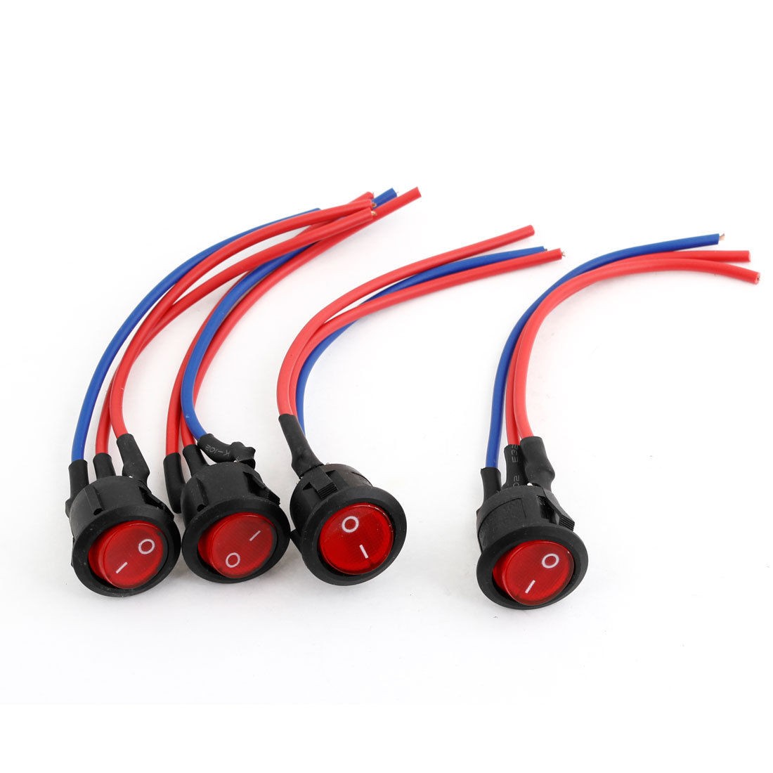 Auto Car 250VAC 10A SPST Red Light Indicator ON/OFF Rocker Switch 4 Pcs