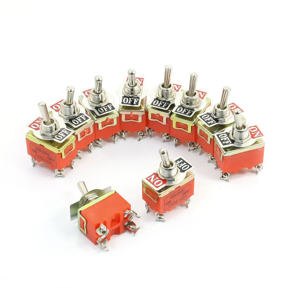 10 Pcs DPST ON/OFF 2 Position Panel Mounted Toggle Switch 250V 25A