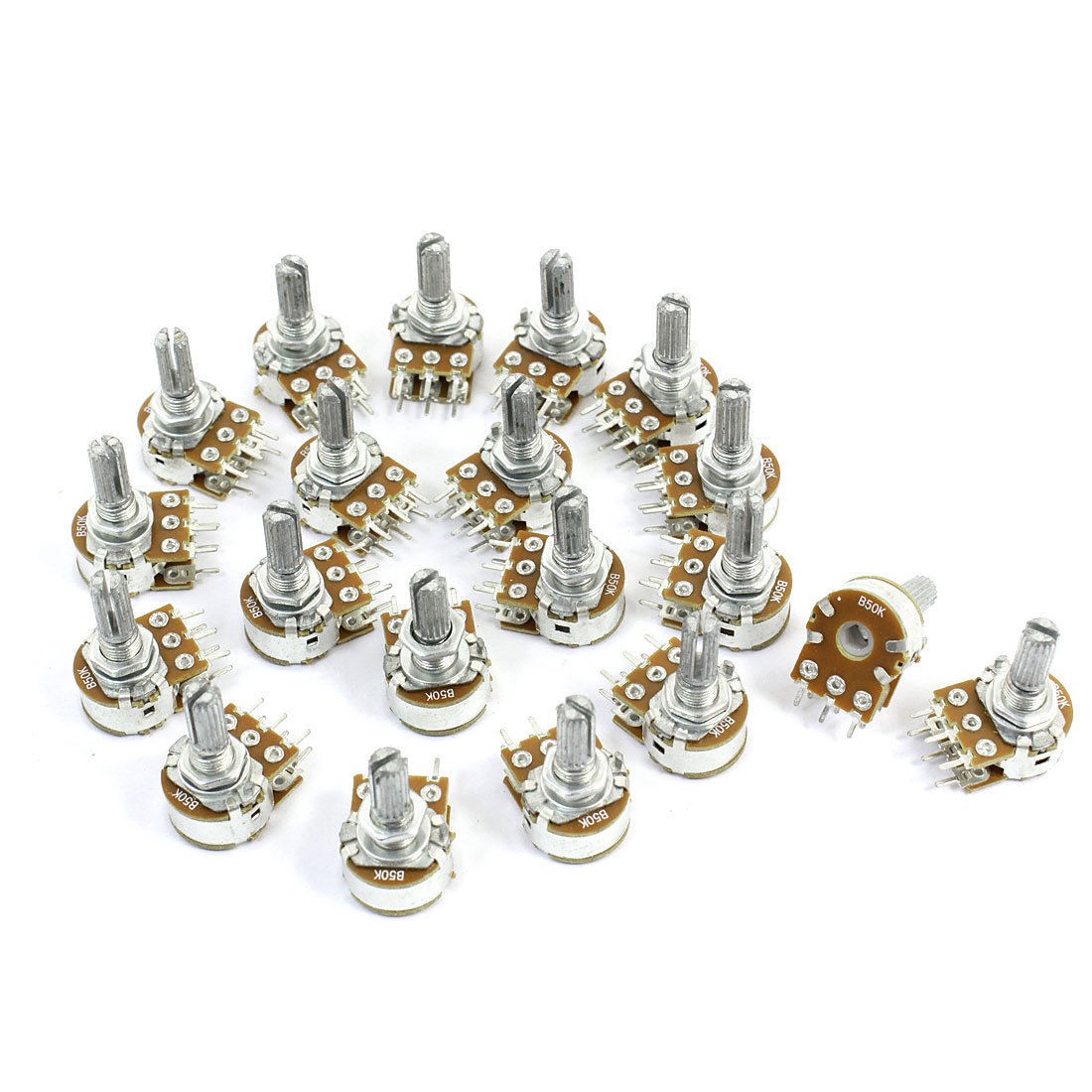20 Pcs 50K Ohm Knurled Shaft Adjust Top Dual Linear Potentiometers AC 250V