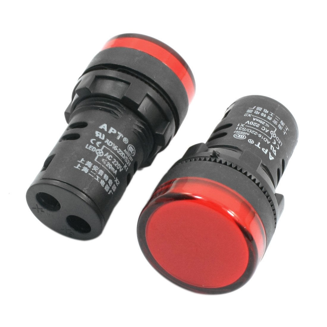 2Pcs AC 220V Red LED Cylindrical Signal Pilot Lamp Light